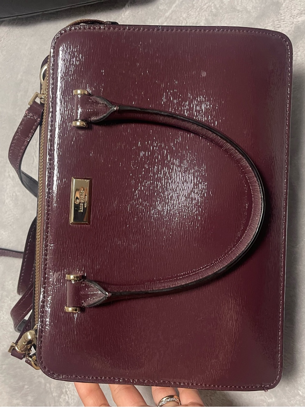 kate spade glossy wine patent leather satchel